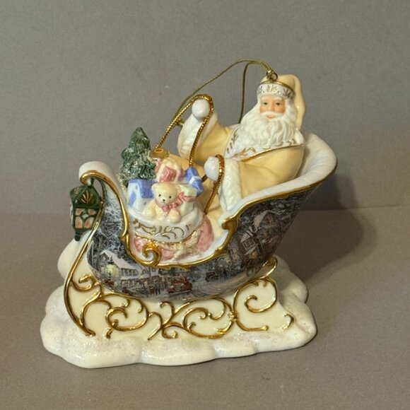 Vintage Thomas Kinkade Christmas Ornament Bradford Porcelain Santa Spirit Joy - Picture 1 of 4